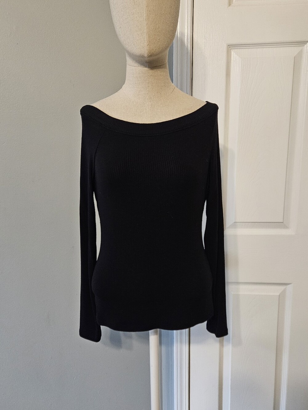 LOFT Black Off-the-Shoulder Ribbed Sweater